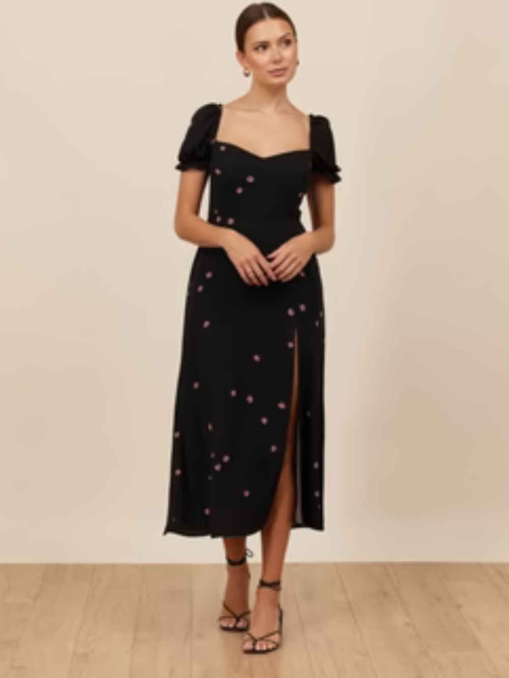 Park & Fifth Black Meyer Midi Dress with Rosebud Floral Print